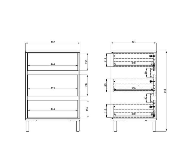 Comodino Bianco Nero un Ripiano 3 Cassetti 48x40x71h cm, Apertura Scorrevole - Combatte