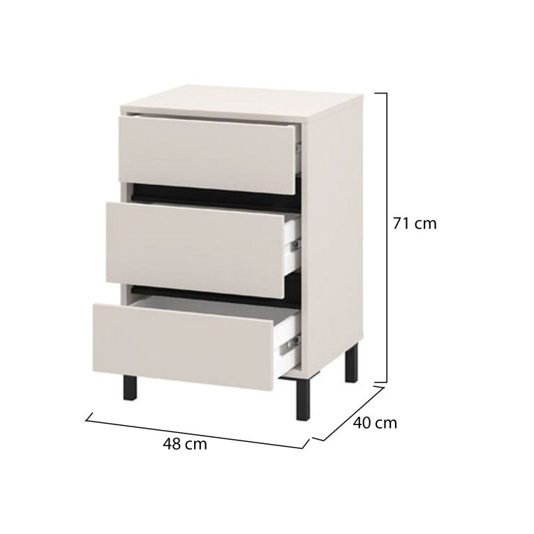 Comodino Bianco Nero un Ripiano 3 Cassetti 48x40x71h cm, Apertura Scorrevole - Combatte