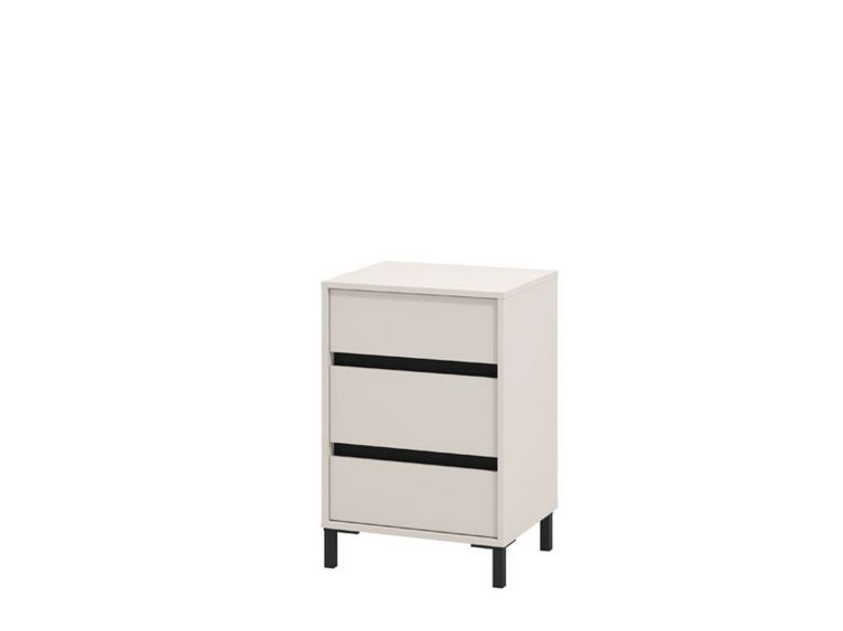 Comodino Bianco Nero un Ripiano 3 Cassetti 48x40x71h cm, Apertura Scorrevole - Combatte