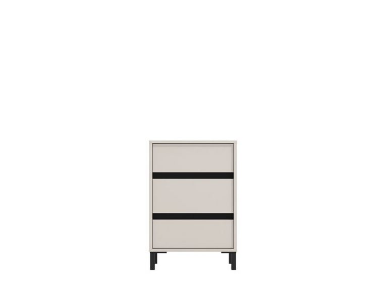 Comodino Bianco Nero un Ripiano 3 Cassetti 48x40x71h cm, Apertura Scorrevole - Combatte