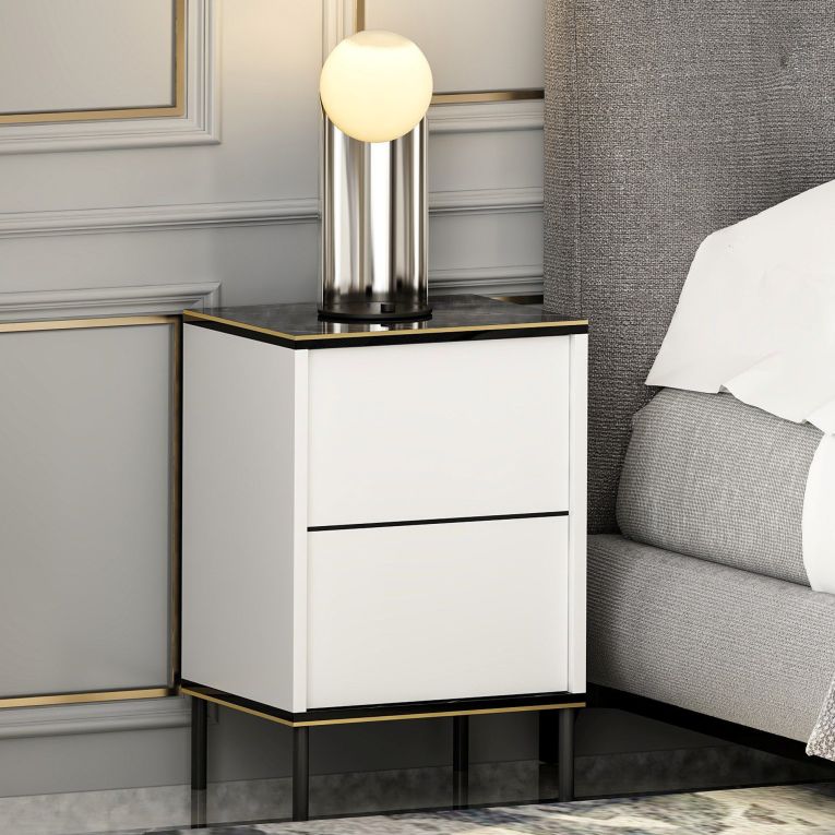 Comodino Bianco Nero un Ripiano Apertura Battente 40x35x60h cm, Un'anta - Vestone