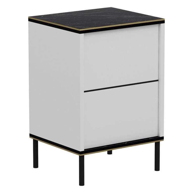 Comodino Bianco Nero un Ripiano Apertura Battente 40x35x60h cm, Un'anta - Vestone