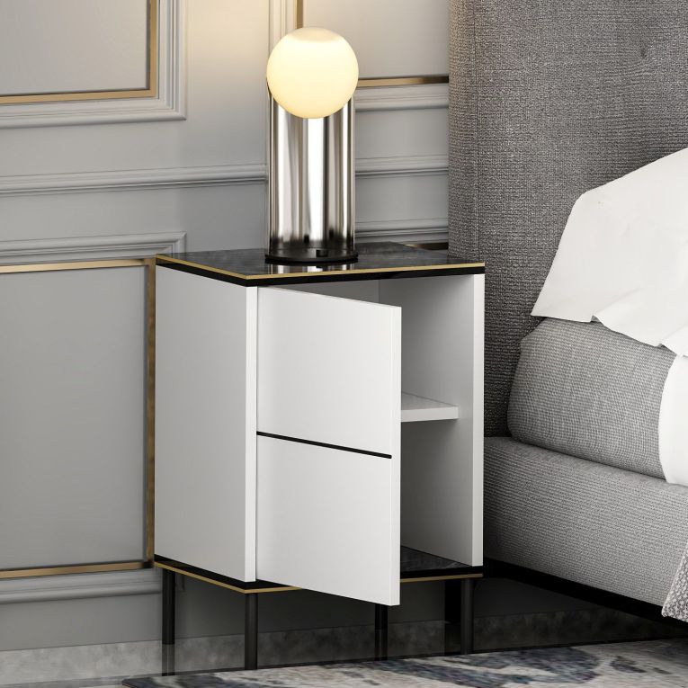 Comodino Bianco Nero un Ripiano Apertura Battente 40x35x60h cm, Un'anta - Vestone