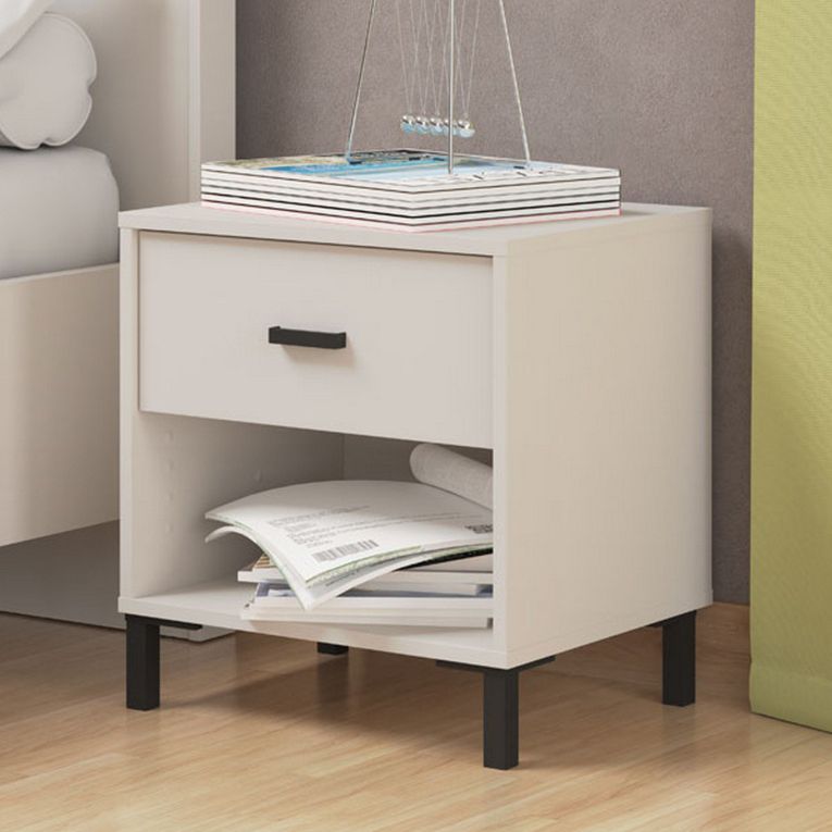 Comodino Bianco Nero un Ripiano un Cassetto 48x40x52h cm, Apertura Scorrevole - Cavaglia