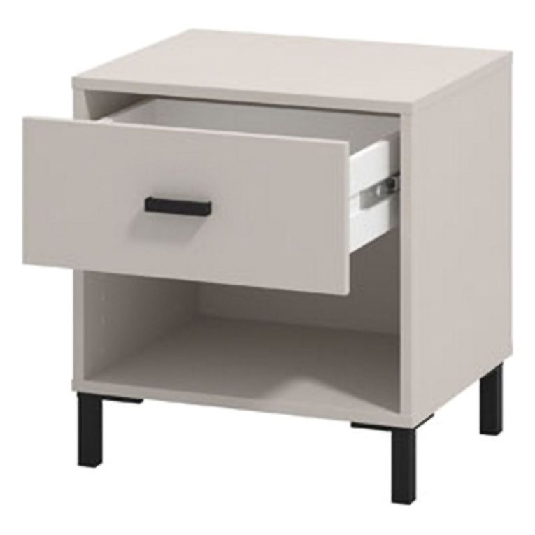 Comodino Bianco Nero un Ripiano un Cassetto 48x40x52h cm, Apertura Scorrevole - Cavaglia