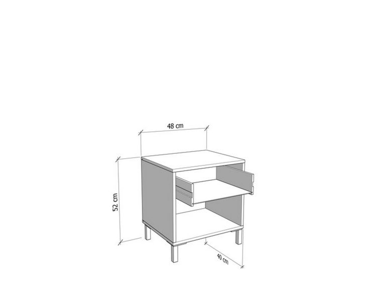 Comodino Bianco Nero un Ripiano un Cassetto 48x40x52h cm, Apertura Scorrevole - Cavaglia