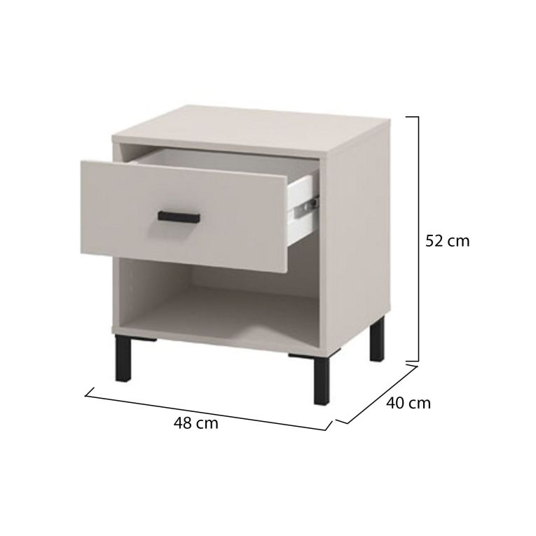 Comodino Bianco Nero un Ripiano un Cassetto 48x40x52h cm, Apertura Scorrevole - Cavaglia