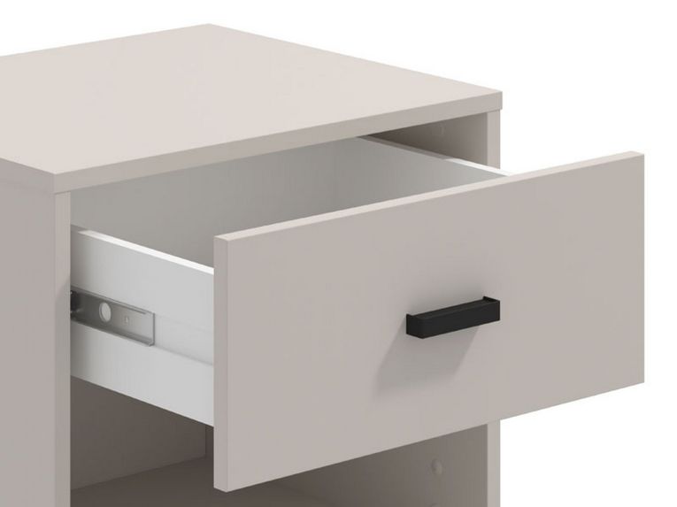 Comodino Bianco Nero un Ripiano un Cassetto 48x40x52h cm, Apertura Scorrevole - Cavaglia