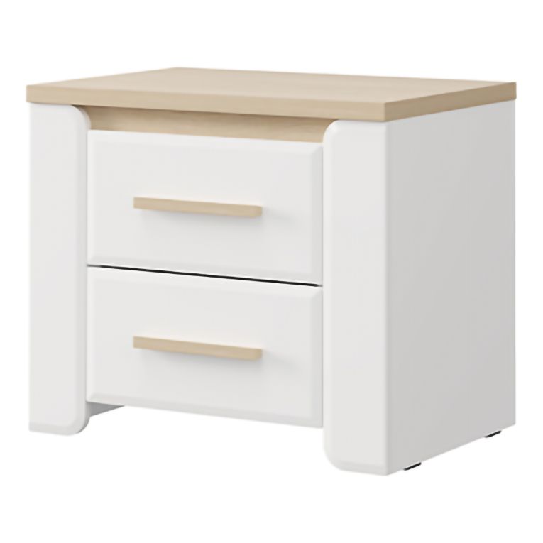 Comodino Bianco Opaco Marrone Rovere 2 Cassetti un Ripiano 58x40x50h cm, Apertura Scorrevole - Yamba