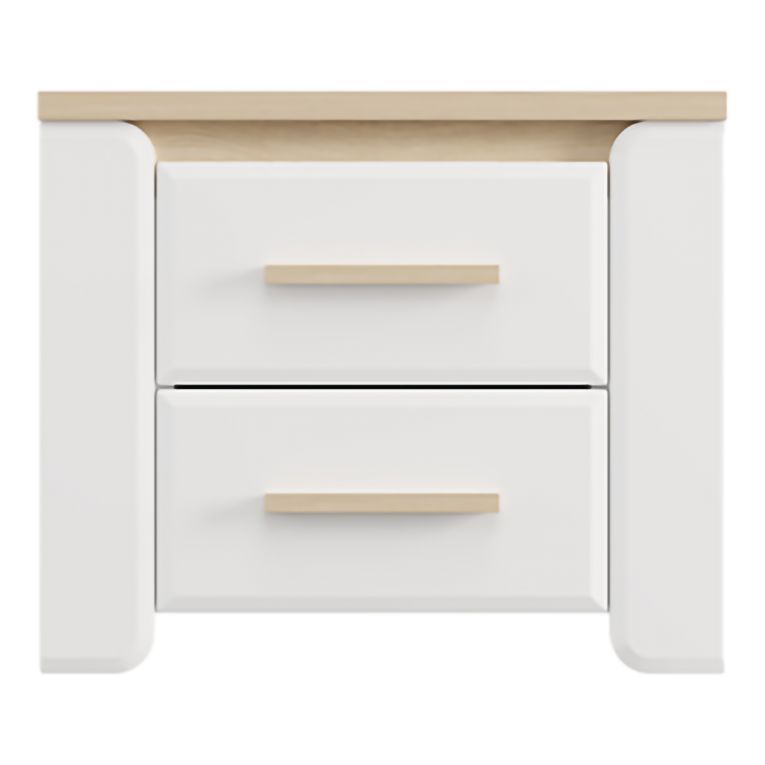 Comodino Bianco Opaco Marrone Rovere 2 Cassetti un Ripiano 58x40x50h cm, Apertura Scorrevole - Yamba