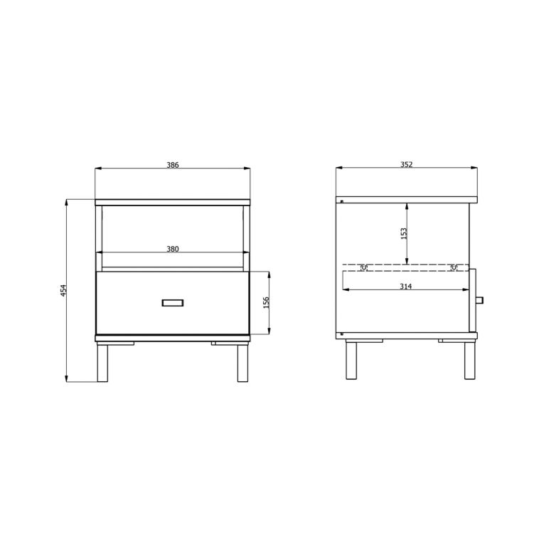 Comodino Bianco Opaco un Cassetto 2 Ripiani 39x35x45h cm, Apertura Scorrevole - Ghadam