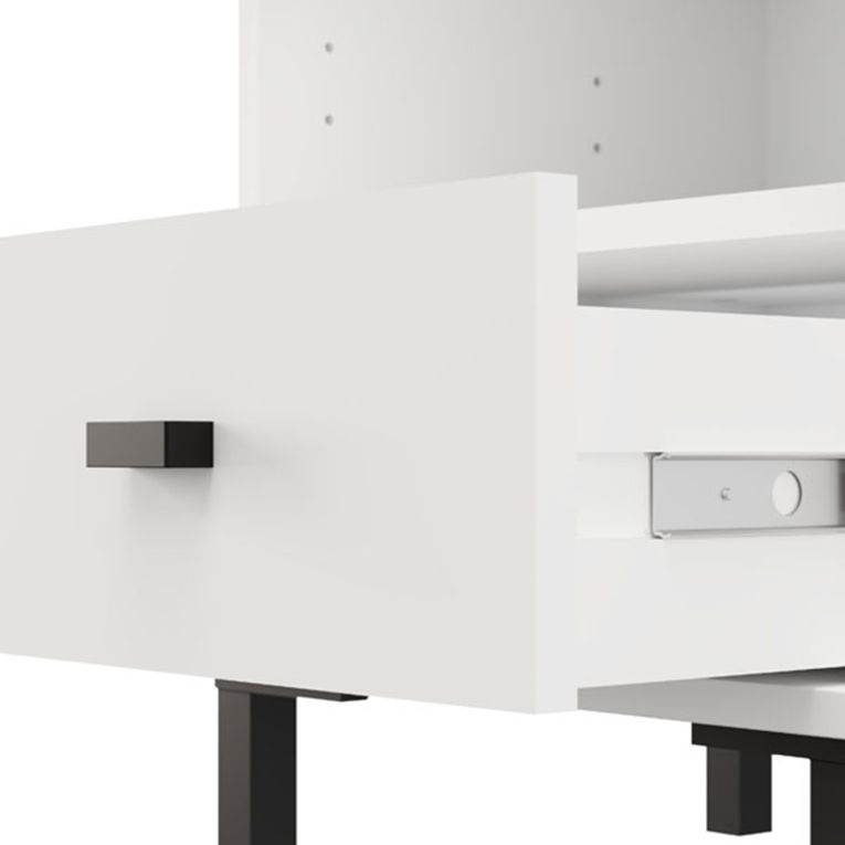 Comodino Bianco Opaco un Cassetto 2 Ripiani 39x35x45h cm, Apertura Scorrevole - Ghadam
