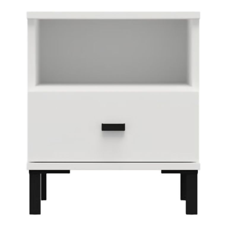 Comodino Bianco Opaco un Cassetto 2 Ripiani 39x35x45h cm, Apertura Scorrevole - Ghadam