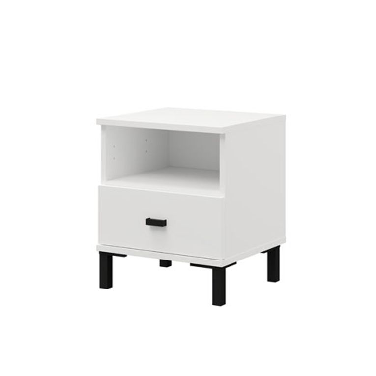 Comodino Bianco Opaco un Cassetto 2 Ripiani 39x35x45h cm, Apertura Scorrevole - Ghadam