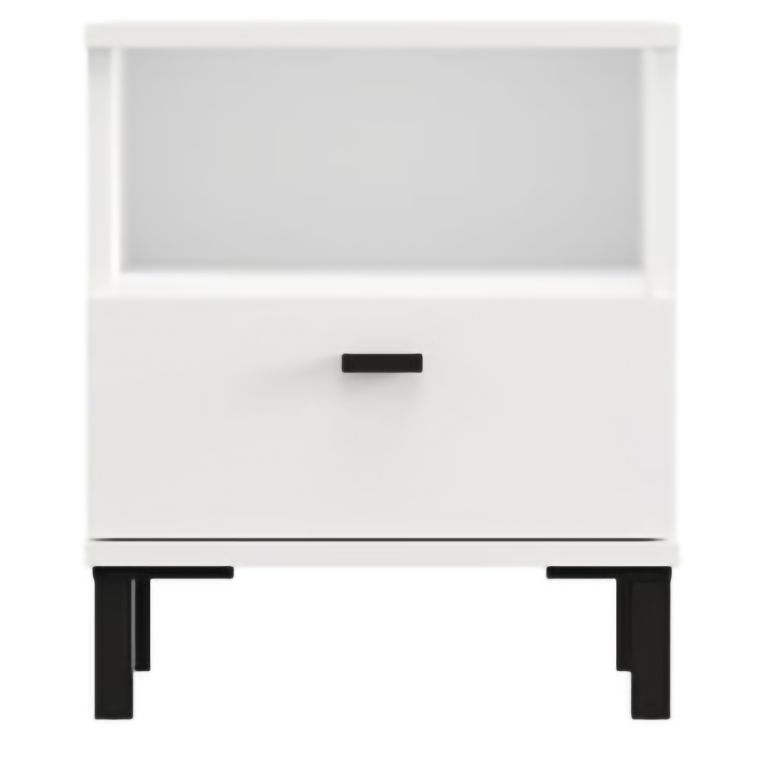 Comodino Bianco Opaco un Cassetto 2 Ripiani 39x35x45h cm, Apertura Scorrevole - Jinja