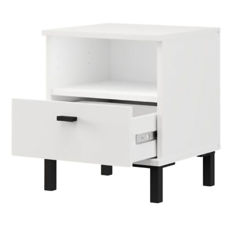 Comodino Bianco Opaco un Cassetto 2 Ripiani 39x35x45h cm, Apertura Scorrevole - Jinja