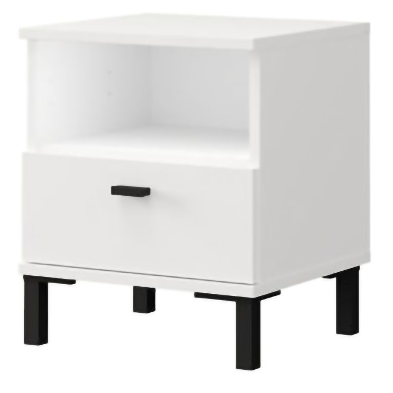 Comodino Bianco Opaco un Cassetto 2 Ripiani 39x35x45h cm, Apertura Scorrevole - Jinja