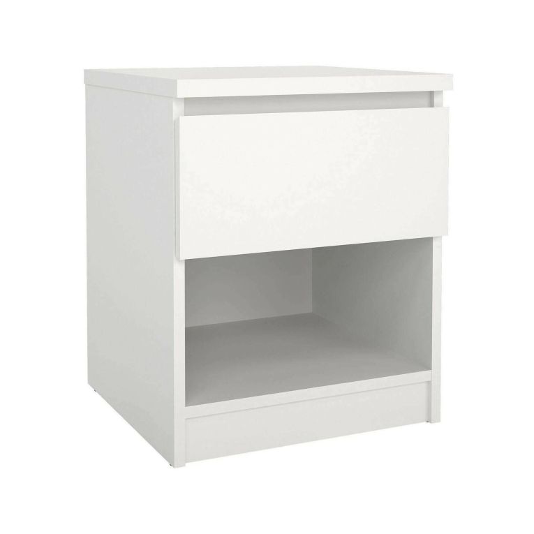 Comodino Bianco Opaco un Cassetto un Ripiano 40x40x50h cm, Apertura Scorrevole - Scolastica