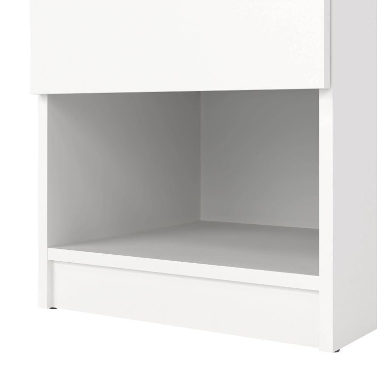 Comodino Bianco Opaco un Cassetto un Ripiano 40x40x50h cm, Apertura Scorrevole - Scolastica