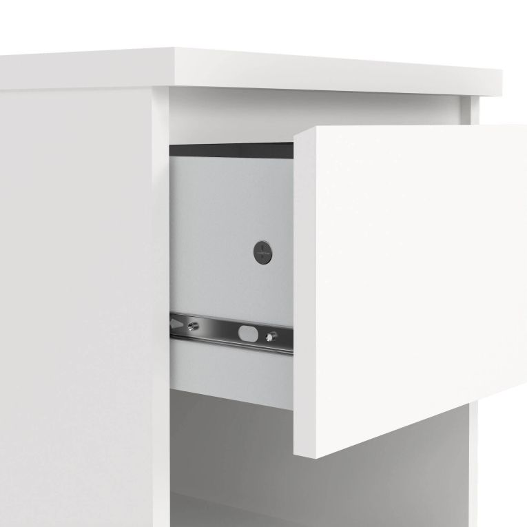 Comodino Bianco Opaco un Cassetto un Ripiano 40x40x50h cm, Apertura Scorrevole - Scolastica
