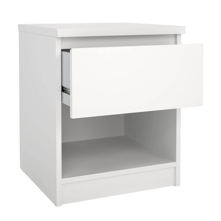 Comodino Bianco Opaco un Cassetto un Ripiano 40x40x50h cm, Apertura Scorrevole - Scolastica