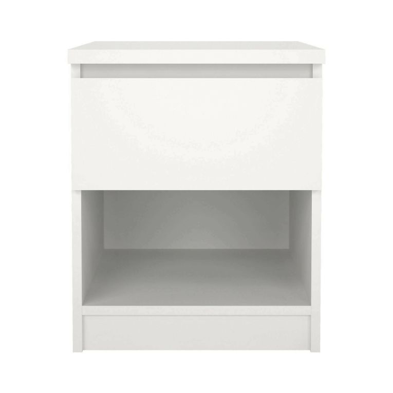 Comodino Bianco Opaco un Cassetto un Ripiano 40x40x50h cm, Apertura Scorrevole - Scolastica