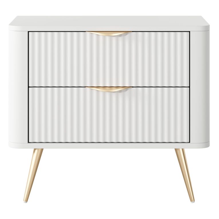 Comodino Bianco oro 2 Cassetti un Ripiano 63x38x55h cm, Apertura Scorrevole - Baari