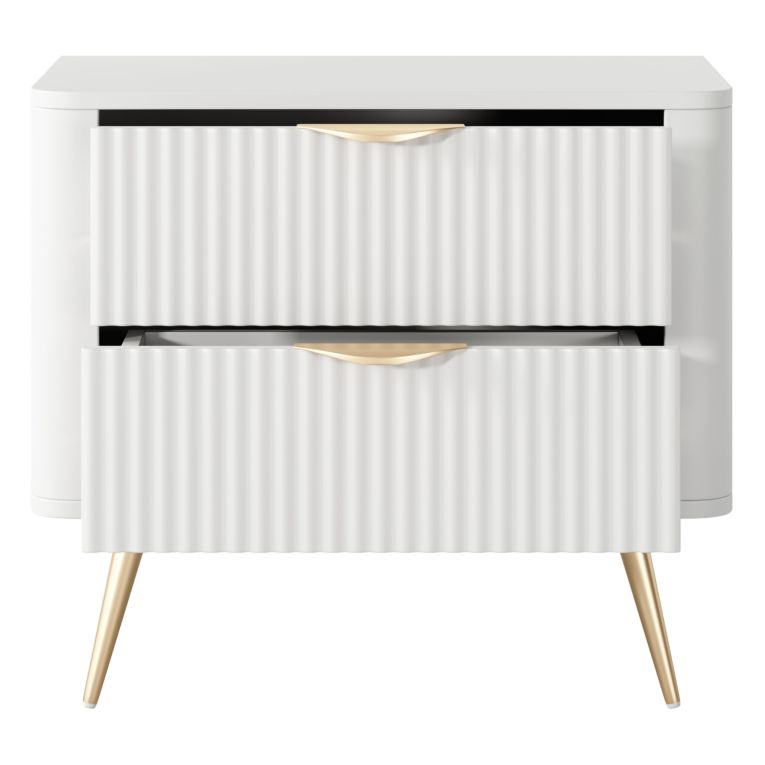 Comodino Bianco oro 2 Cassetti un Ripiano 63x38x55h cm, Apertura Scorrevole - Baari