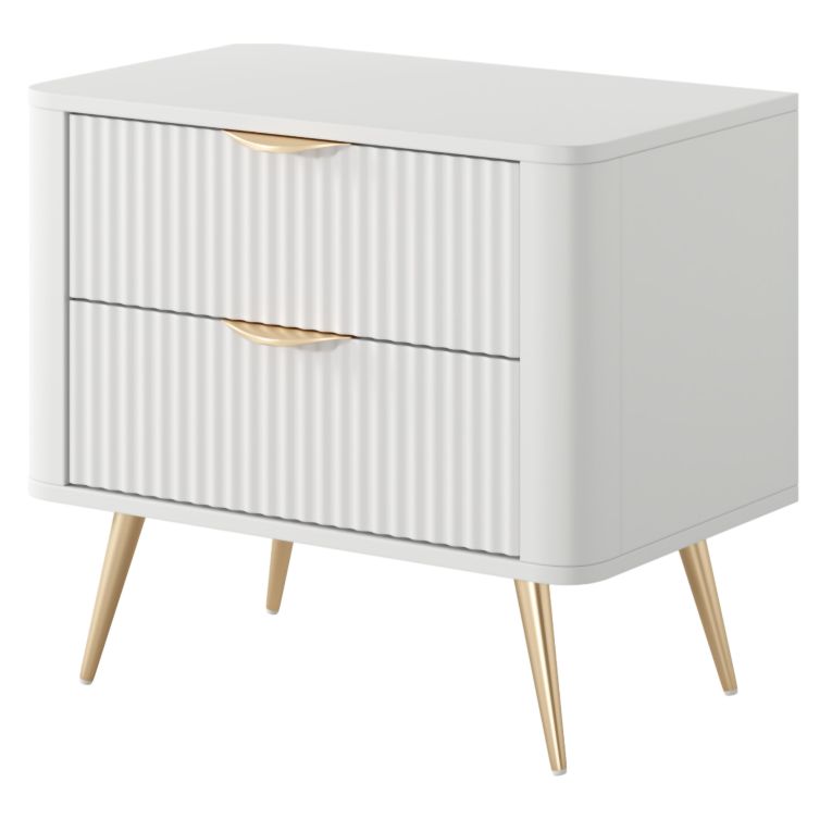 Comodino Bianco oro 2 Cassetti un Ripiano 63x38x55h cm, Apertura Scorrevole - Baari
