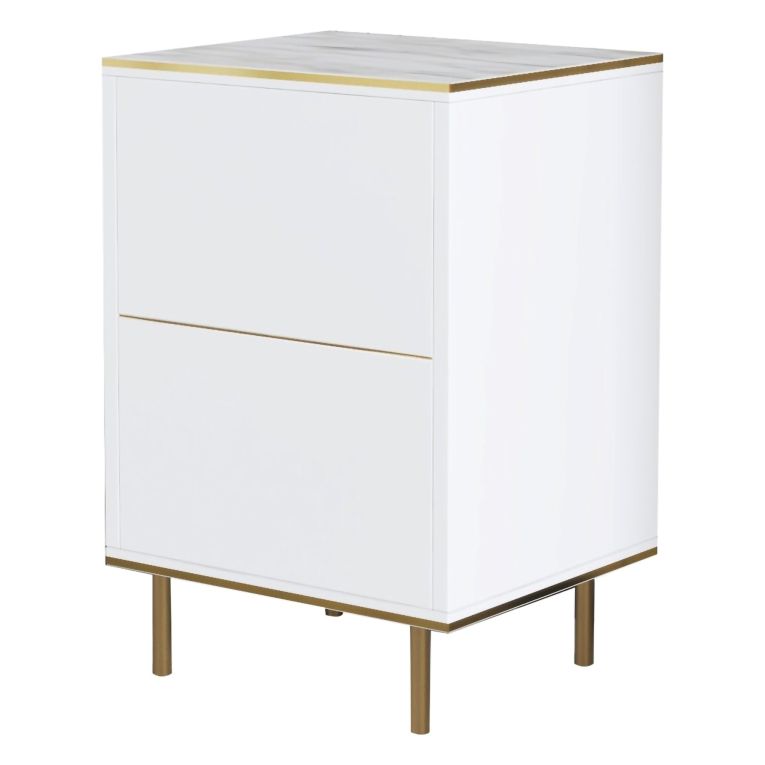 Comodino Bianco oro un Ripiano Apertura Battente 40x35x60h cm, Un'anta - Vestone