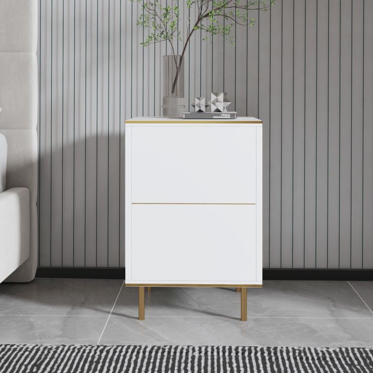 Comodino Bianco oro un Ripiano Apertura Battente 40x35x60h cm, Un'anta - Vestone