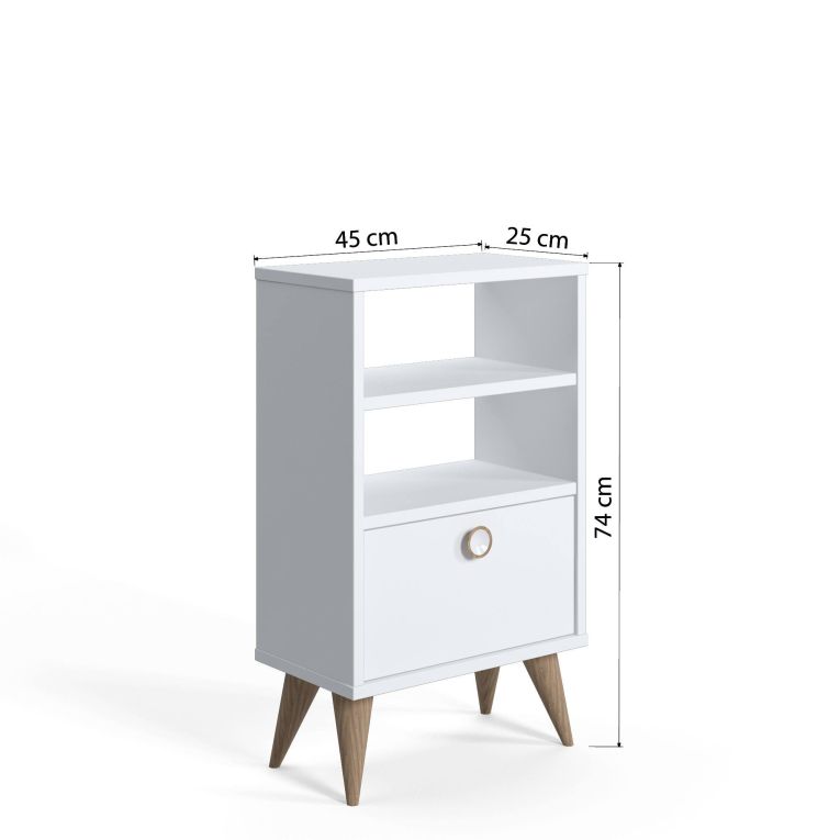Comodino Bianco un Cassetto un Ripiano 45x74x25h cm, Apertura Scorrevole