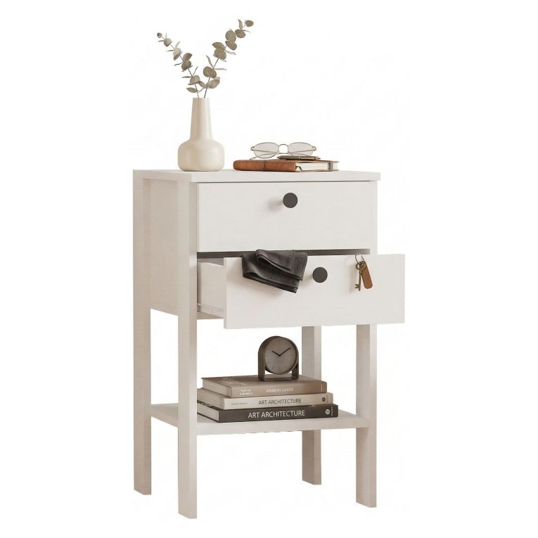 Comodino Bianco un Ripiano 2 Cassetti 44x44x75h cm, Apertura Scorrevole - Sarmede