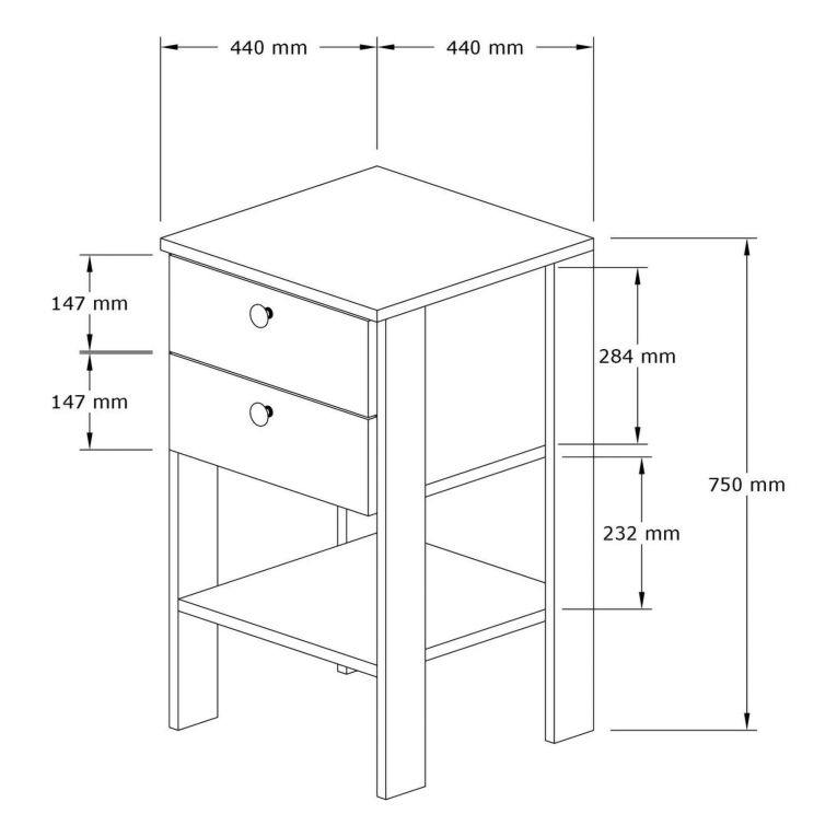 Comodino Bianco un Ripiano 2 Cassetti 44x44x75h cm, Apertura Scorrevole - Sarmede