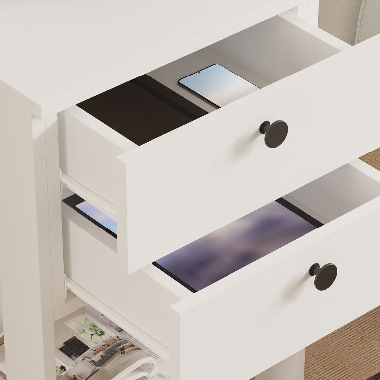 Comodino Bianco un Ripiano 2 Cassetti 44x44x75h cm, Apertura Scorrevole - Sarmede