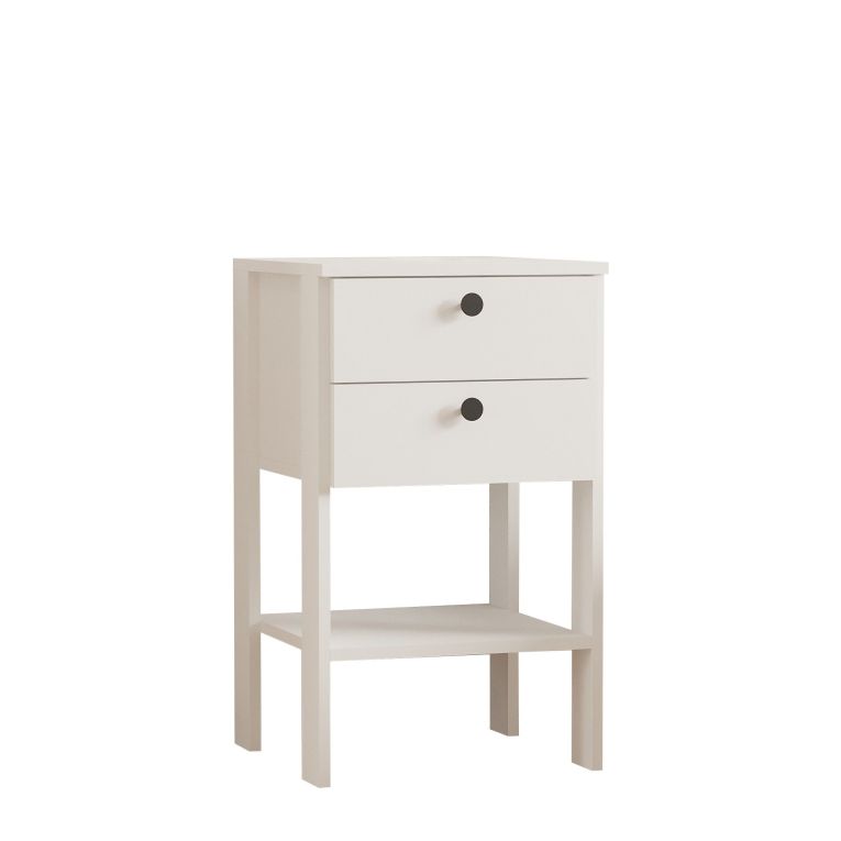 Comodino Bianco un Ripiano 2 Cassetti 44x44x75h cm, Apertura Scorrevole - Sarmede