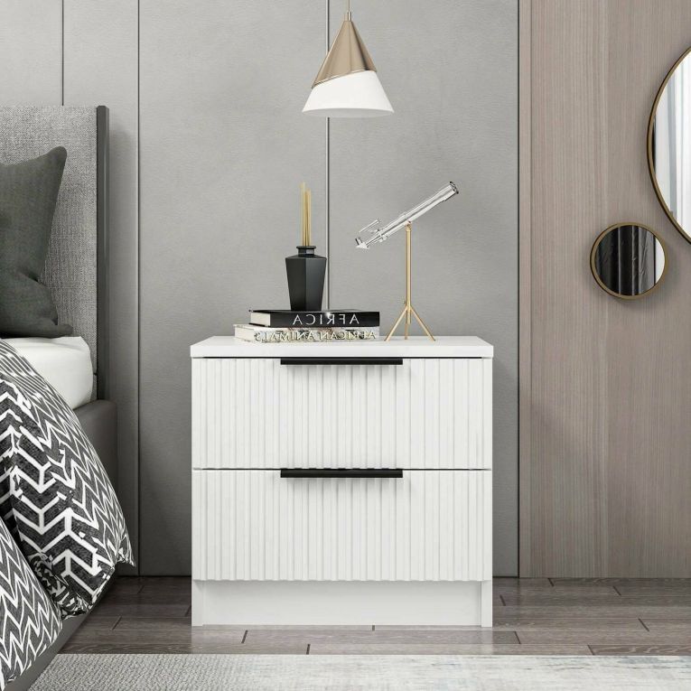 Comodino Bianco un Ripiano 2 Cassetti 50x40x47h cm, Apertura Scorrevole - Meranti