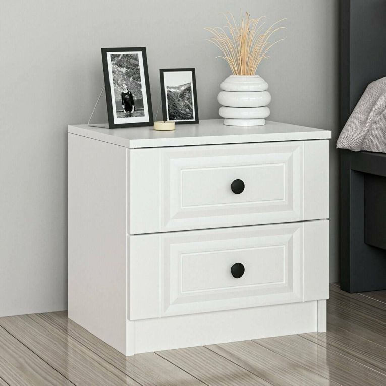 Comodino Bianco un Ripiano 2 Cassetti 72x42x77h cm, Apertura Scorrevole - Ismael