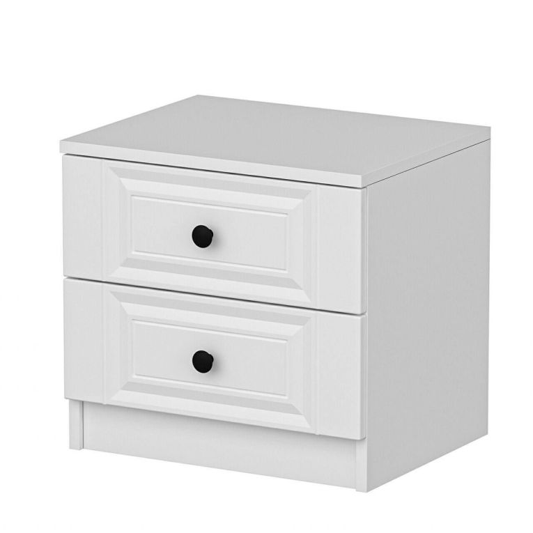 Comodino Bianco un Ripiano 2 Cassetti 72x42x77h cm, Apertura Scorrevole - Ismael