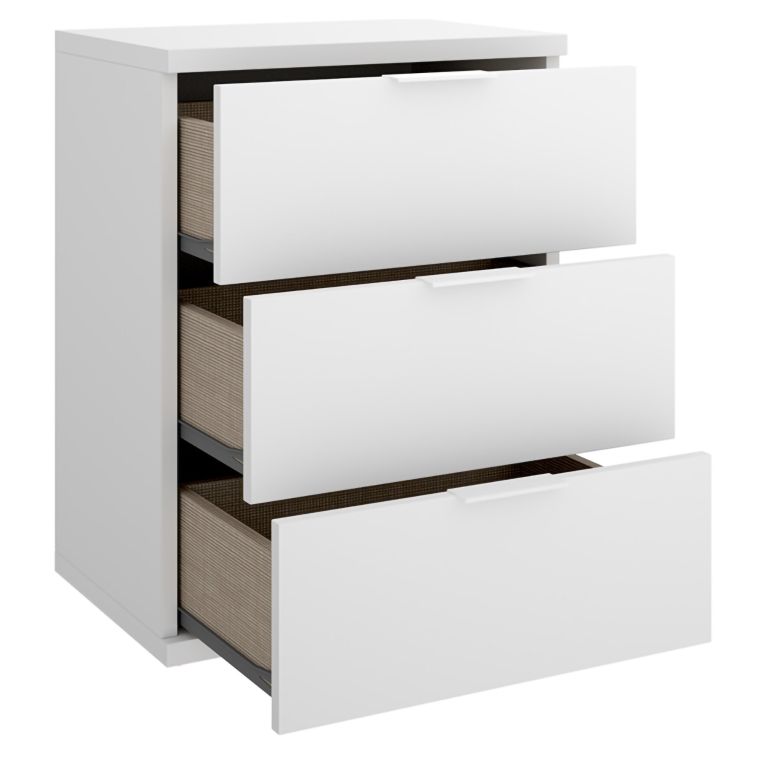Comodino Bianco un Ripiano 3 Cassetti 34x42x57h cm, Apertura Scorrevole - Blythe
