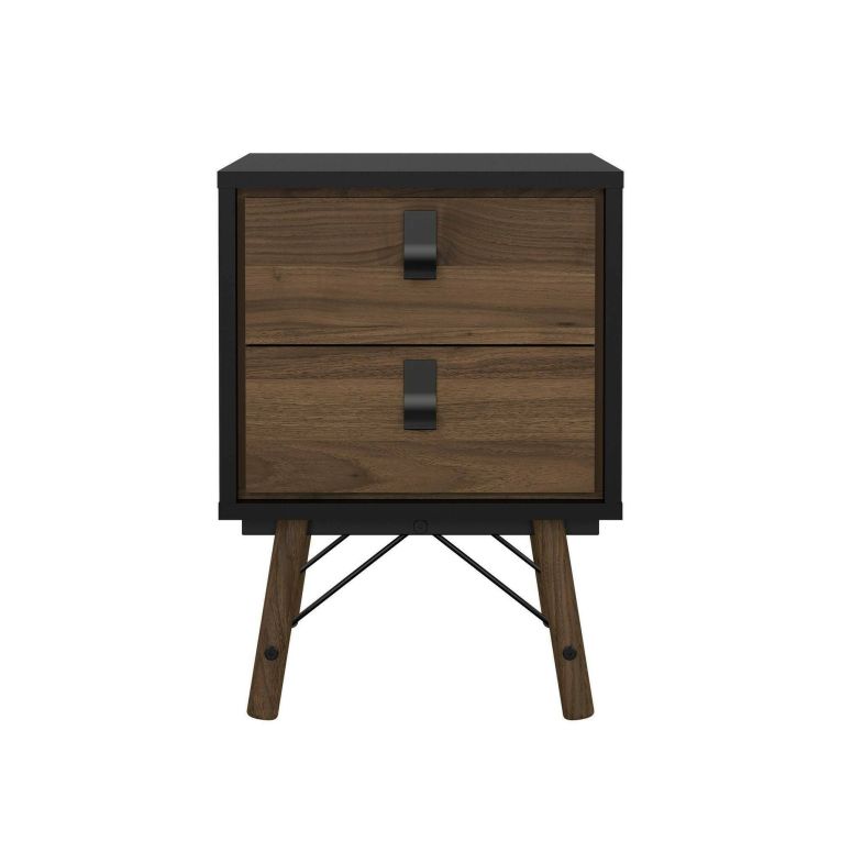 Comodino Blanchette, Comò basso, Tavolino da notte, Mensola da letto, 40x43 h60 cm, Nero e Noce