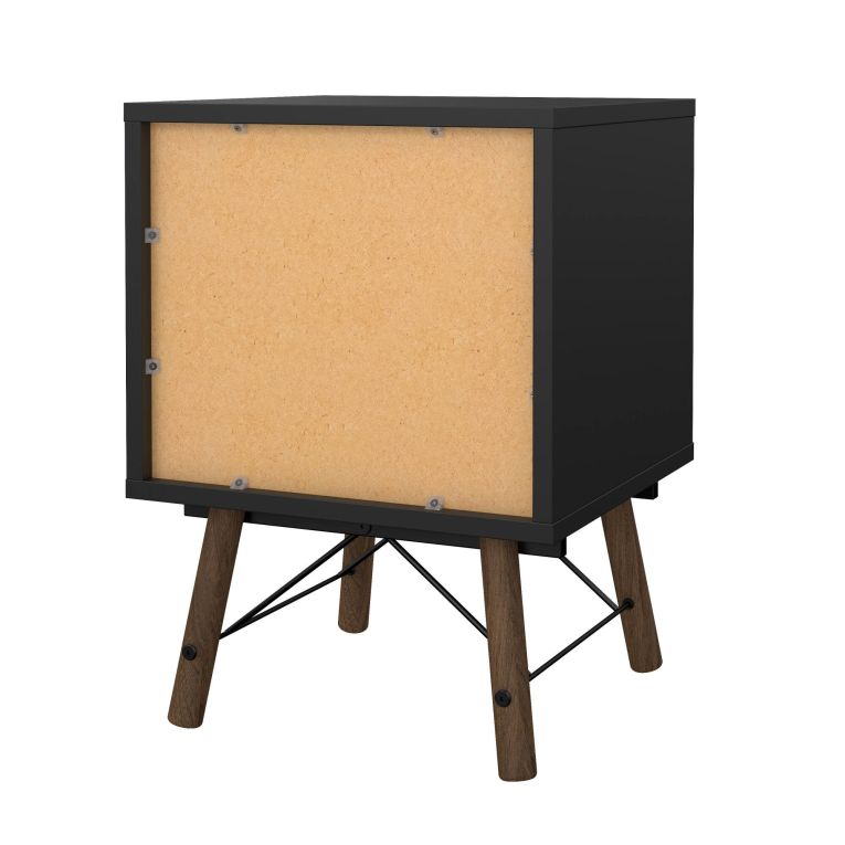 Comodino Blanchette, Comò basso, Tavolino da notte, Mensola da letto, 40x43 h60 cm, Nero e Noce