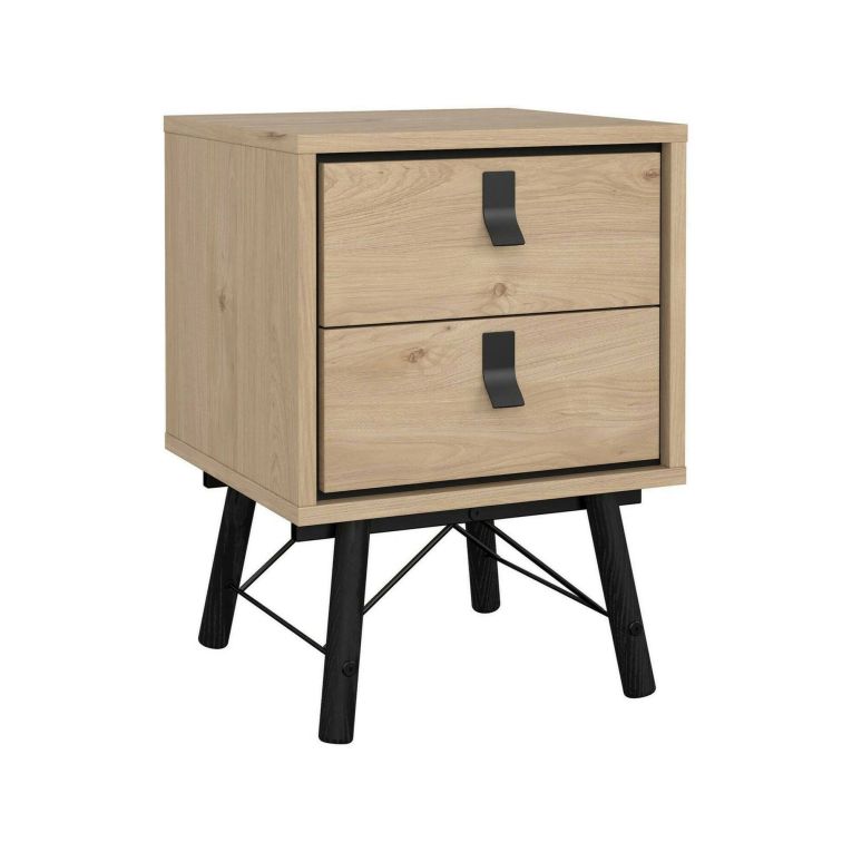 Comodino Blanchette, Comò basso, Tavolino da notte, Mensola da letto, 40x43 h60 cm, Rovere