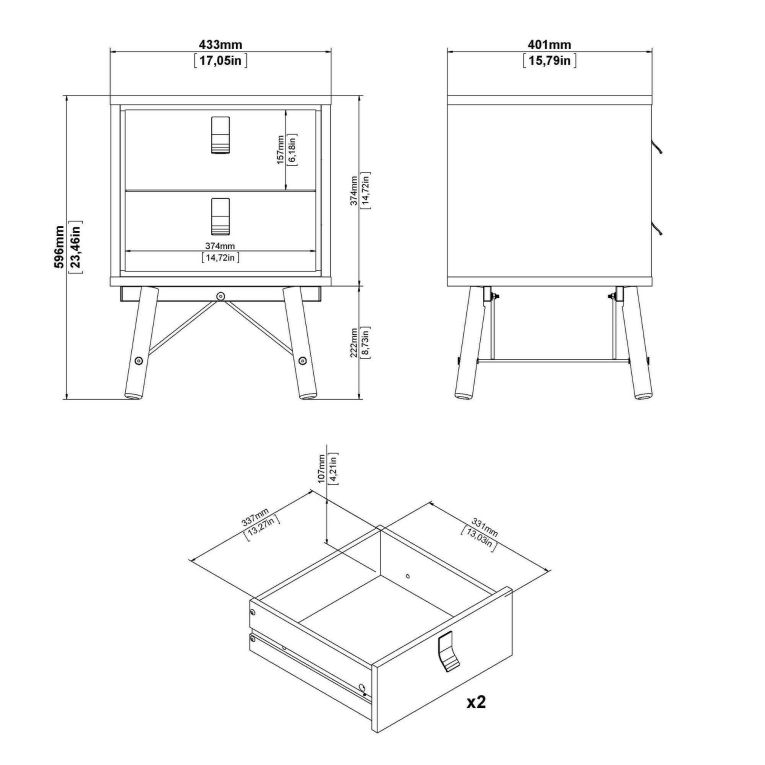Comodino Blanchette, Comò basso, Tavolino da notte, Mensola da letto, 40x43 h60 cm, Rovere