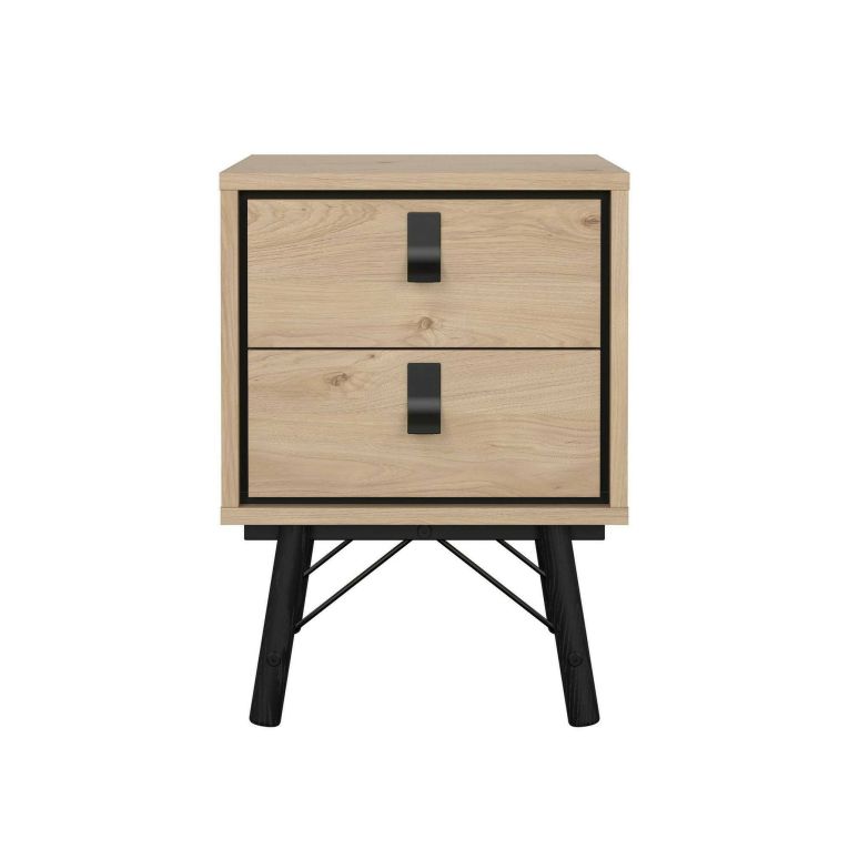 Comodino Blanchette, Comò basso, Tavolino da notte, Mensola da letto, 40x43 h60 cm, Rovere