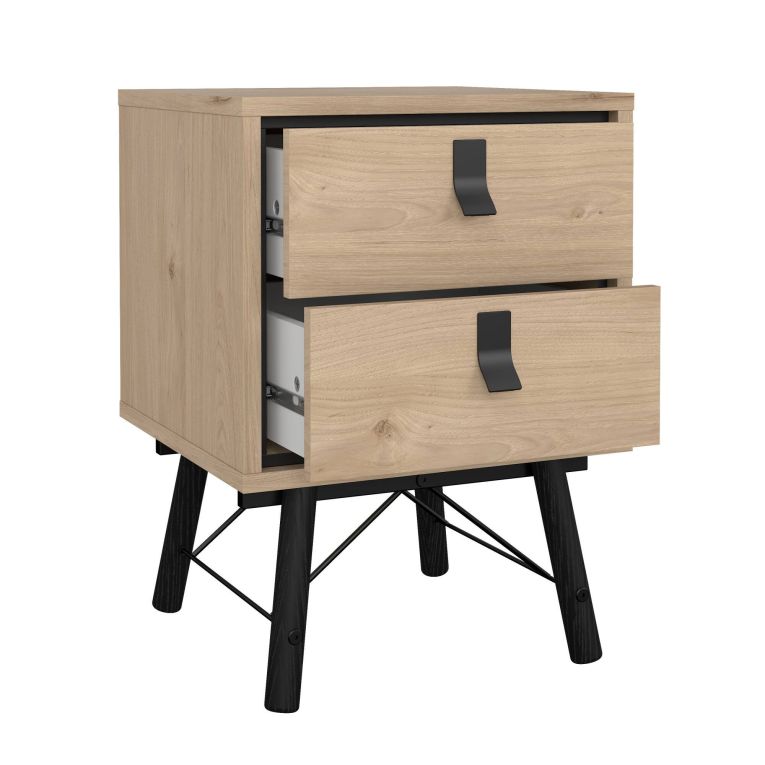 Comodino Blanchette, Comò basso, Tavolino da notte, Mensola da letto, 40x43 h60 cm, Rovere