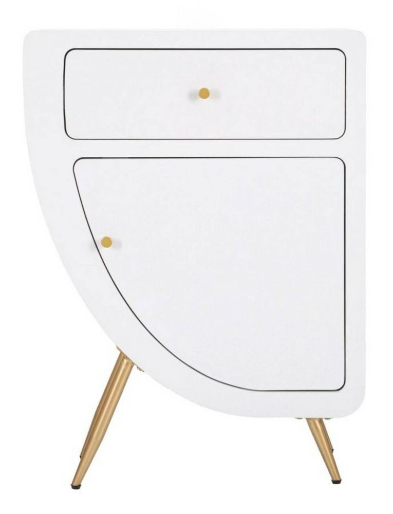 Comodino Bonorva, Comò basso, Tavolino da notte, Mensola da letto, Bianco e Oro, 60x32 h79 cm