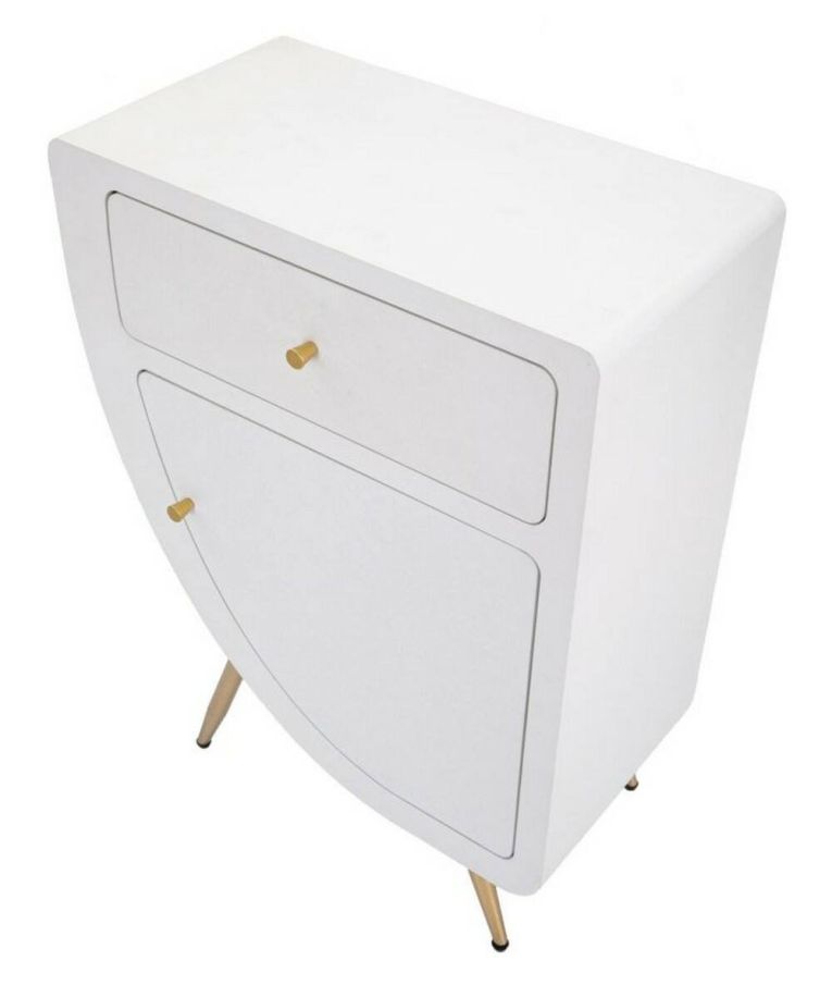Comodino Bonorva, Comò basso, Tavolino da notte, Mensola da letto, Bianco e Oro, 60x32 h79 cm