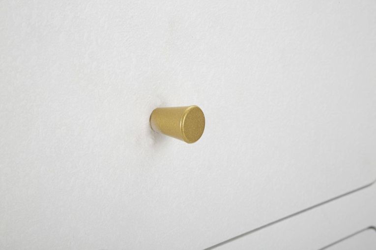 Comodino Bonorva, Comò basso, Tavolino da notte, Mensola da letto, Bianco e Oro, 60x32 h79 cm