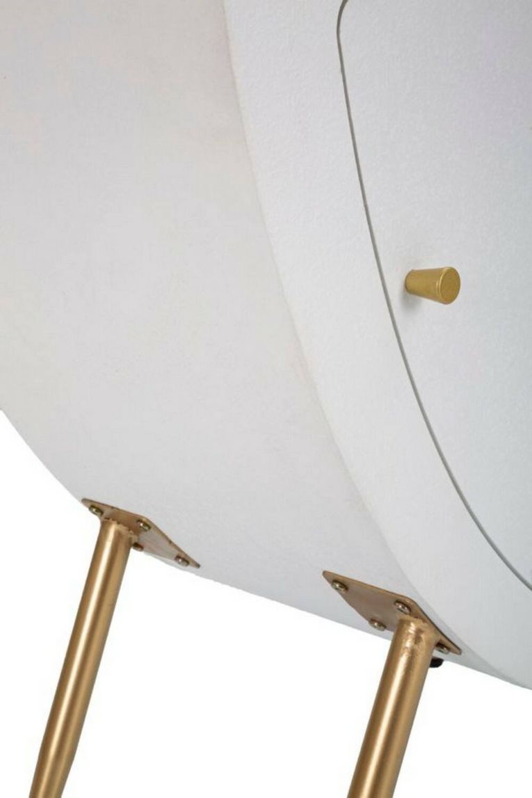 Comodino Bonorva, Comò basso, Tavolino da notte, Mensola da letto, Bianco e Oro, 60x32 h79 cm